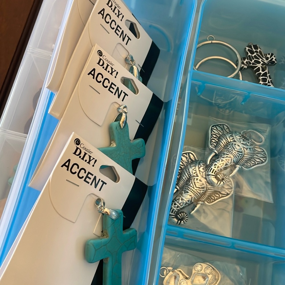 Items to make necklaces …Most purchased through Etsy….comes with container
